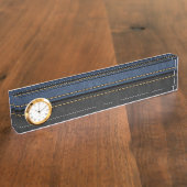 ラグジュアリーエレガントレザールックブルーブラック デスクネームプレート (側面)