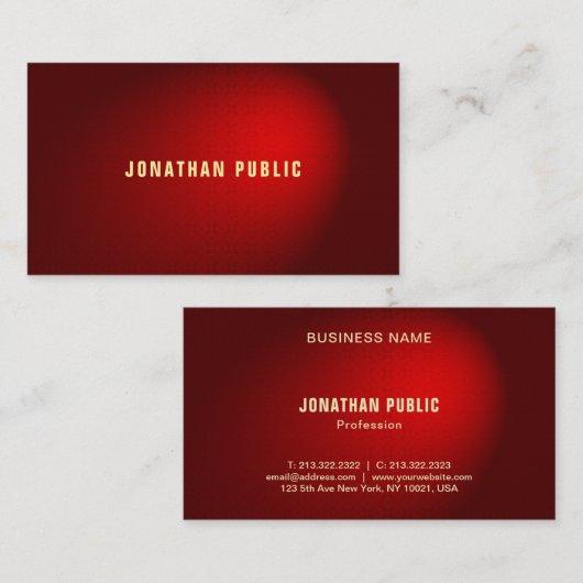 ラグジュアリーエレガントレッドダマスコプレミアムシルクフィニッシュ 名刺 (正面/裏面)