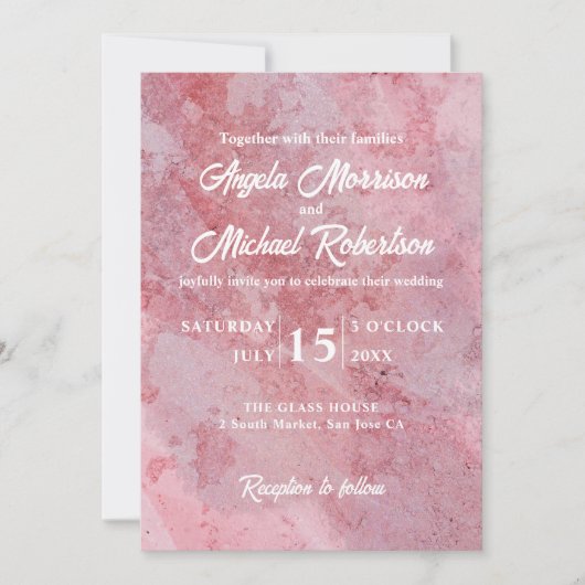 ラグジュアリーエレガントロマンチックピンクマーブル結婚ズ 招待状 (正面)