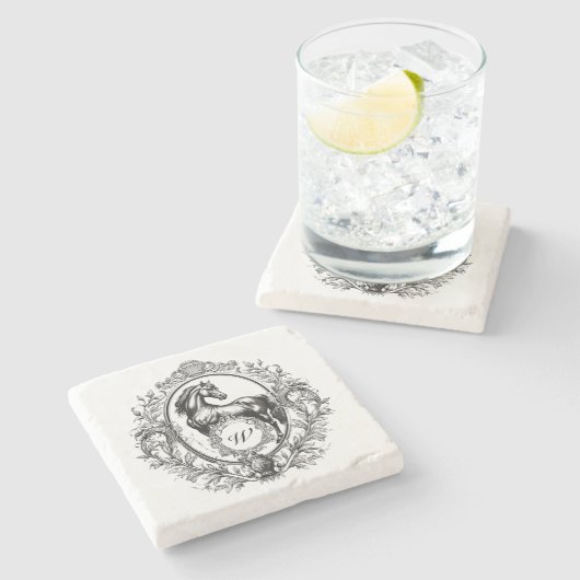 ラグジュアリーエレガントヴィンテージホースエクエストランモノグラム ストーンコースター (横)