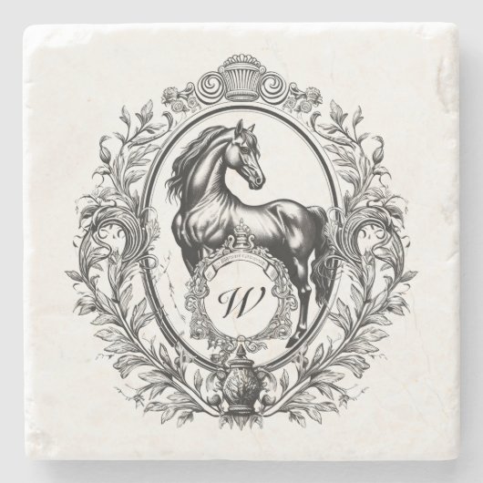 ラグジュアリーエレガントヴィンテージホースエクエストランモノグラム ストーンコースター (正面)