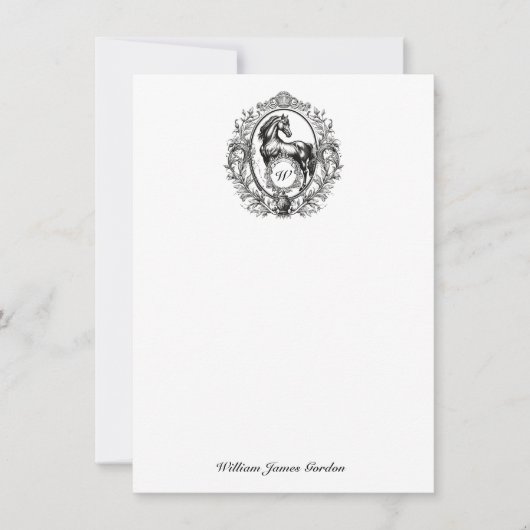 ラグジュアリーエレガントヴィンテージホースエクエストランモノグラム ノートカード (正面)