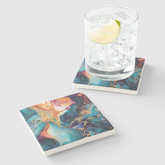 ラグジュアリーエレガント抽象芸術マーブルビューティフル ストーンコースター (横)
