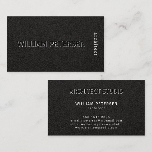 ラグジュアリーエレガント白黒レザープロフェッショナル 名刺 (正面/裏面)