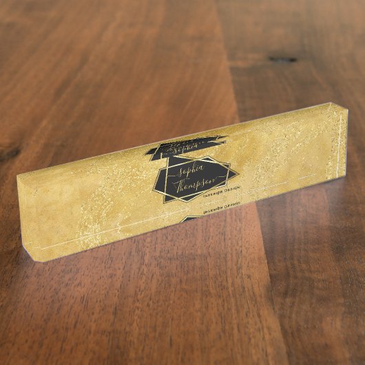 ラグジュアリーエレガント金ゴールドグリッターマーブルスクリプト デスクネームプレート (側面)