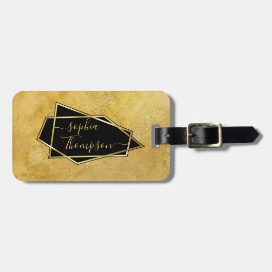 ラグジュアリーエレガント金ゴールドグリッターマーブルスクリプト ラゲッジタグ (正面横)