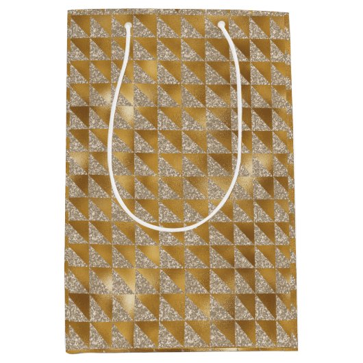 ラグジュアリーエレガント金ゴールドシルバーグリッタースパークル ミディアムペーパーバッグ (正面)