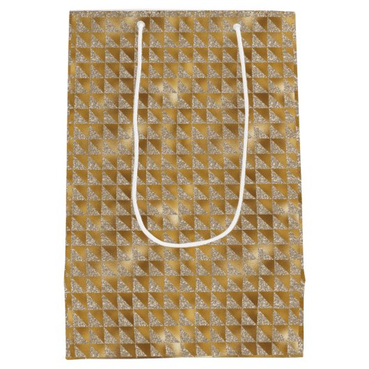 ラグジュアリーエレガント金ゴールドシルバーグリッタースパークル ミディアムペーパーバッグ (裏面)