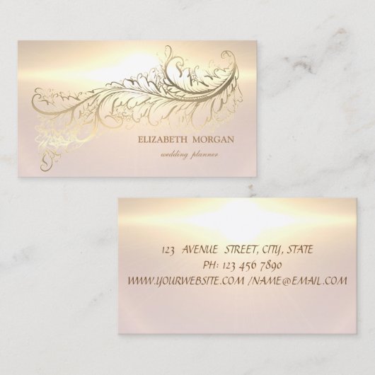 ラグジュアリーエレガント金ゴールドフェザー 名刺 (正面/裏面)