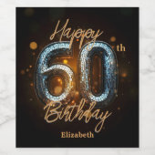 ラグジュアリーエレガント金ゴールドモザイクオンブラック60誕生日 ワインラベル (シングルラベル)