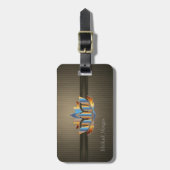 ラグジュアリーエレガント金ゴールドロータスストライプの、 ラゲッジタグ (正面縦)