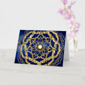 ラグジュアリーエレガント金ゴールド&ネイビーブルーマンダラ霊気ヨガ 箔シーズンカード (蘭)