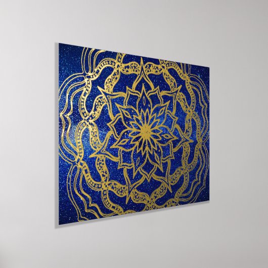 ラグジュアリーエレガント金ゴールド&ネイビーブルーマンダラ霊気ヨガ 箔ポスター (レイダウン)