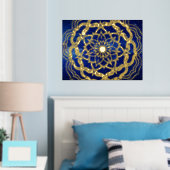 ラグジュアリーエレガント金ゴールド&ネイビーブルーマンダラ霊気ヨガ 箔ポスター (インサイチュ (寝室))