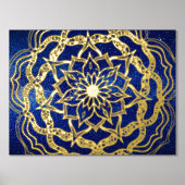 ラグジュアリーエレガント金ゴールド&ネイビーブルーマンダラ霊気ヨガ 箔ポスター (正面)