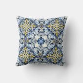 ラグジュアリーエレガント、つる植物、マスタードイエロー、ネイビーブルー クッション (裏面)