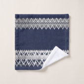 ラグジュアリーエレガント、シルバーライン、ネイビーブルーダマスク バスタオルセット (ウォッシュタオル)