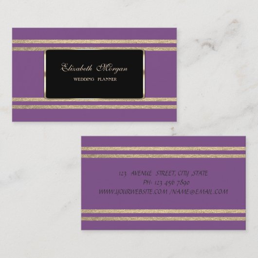 ラグジュアリーエレガント、フェイク金ゴールドきらびやかなストライプ 名刺 (正面/裏面)