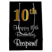 ラグジュアリーエレガント、フェイク金ゴールドルック10誕生日 ミディアムペーパーバッグ (裏面)