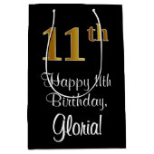 ラグジュアリーエレガント、フェイク金ゴールドルック11誕生日 ミディアムペーパーバッグ (正面)