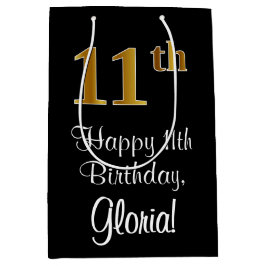ラグジュアリーエレガント、フェイク金ゴールドルック11誕生日 ミディアムペーパーバッグ