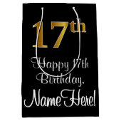 ラグジュアリーエレガント、フェイク金ゴールドルック17th誕生日 ミディアムペーパーバッグ (正面)