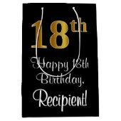 ラグジュアリーエレガント、フェイク金ゴールドルック18誕生日 ミディアムペーパーバッグ (正面)