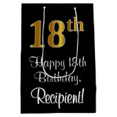 ラグジュアリーエレガント、フェイク金ゴールドルック18誕生日 ミディアムペーパーバッグ (裏面)