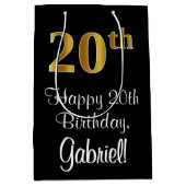 ラグジュアリーエレガント、フェイク金ゴールドルック20誕生日 ミディアムペーパーバッグ (正面)