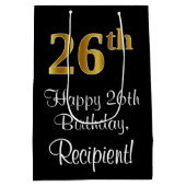 ラグジュアリーエレガント、フェイク金ゴールドルック26誕生日 ミディアムペーパーバッグ (裏面)
