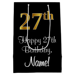ラグジュアリーエレガント、フェイク金ゴールドルック27th誕生日 ミディアムペーパーバッグ