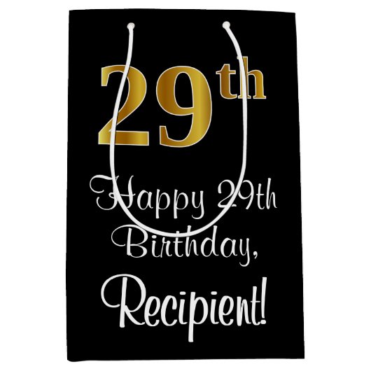 ラグジュアリーエレガント、フェイク金ゴールドルック29誕生日 ミディアムペーパーバッグ (正面)