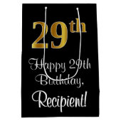 ラグジュアリーエレガント、フェイク金ゴールドルック29誕生日 ミディアムペーパーバッグ (裏面)