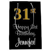ラグジュアリーエレガント、フェイク金ゴールドルック31st誕生日 ミディアムペーパーバッグ (正面)