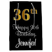 ラグジュアリーエレガント、フェイク金ゴールドルック36誕生日 ミディアムペーパーバッグ (正面)