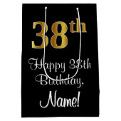 ラグジュアリーエレガント、フェイク金ゴールドルック38誕生日 ミディアムペーパーバッグ (裏面)