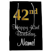 ラグジュアリーエレガント、フェイク金ゴールドルック42番目の誕生日 ミディアムペーパーバッグ (正面)