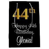 ラグジュアリーエレガント、フェイク金ゴールドルック44th誕生日 ミディアムペーパーバッグ (正面)