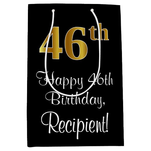 ラグジュアリーエレガント、フェイク金ゴールドルック46誕生日 ミディアムペーパーバッグ (正面)