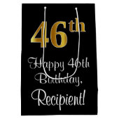 ラグジュアリーエレガント、フェイク金ゴールドルック46誕生日 ミディアムペーパーバッグ (裏面)