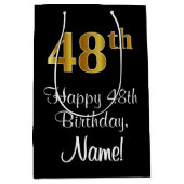 ラグジュアリーエレガント、フェイク金ゴールドルック48誕生日 ミディアムペーパーバッグ (正面)