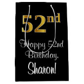 ラグジュアリーエレガント、フェイク金ゴールドルック52番目の誕生日 ミディアムペーパーバッグ (正面)