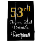 ラグジュアリーエレガント、フェイク金ゴールドルック53番目の誕生日 ミディアムペーパーバッグ (裏面)