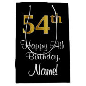 ラグジュアリーエレガント、フェイク金ゴールドルック54th誕生日 ミディアムペーパーバッグ (正面)