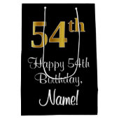ラグジュアリーエレガント、フェイク金ゴールドルック54th誕生日 ミディアムペーパーバッグ (裏面)