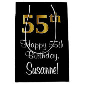 ラグジュアリーエレガント、フェイク金ゴールドルック55誕生日 ミディアムペーパーバッグ (正面)