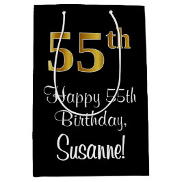 ラグジュアリーエレガント、フェイク金ゴールドルック55誕生日 ミディアムペーパーバッグ