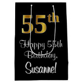 ラグジュアリーエレガント、フェイク金ゴールドルック55誕生日 ミディアムペーパーバッグ (裏面)