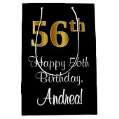 ラグジュアリーエレガント、フェイク金ゴールドルック56誕生日 ミディアムペーパーバッグ (正面)