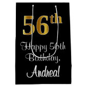 ラグジュアリーエレガント、フェイク金ゴールドルック56誕生日 ミディアムペーパーバッグ (裏面)